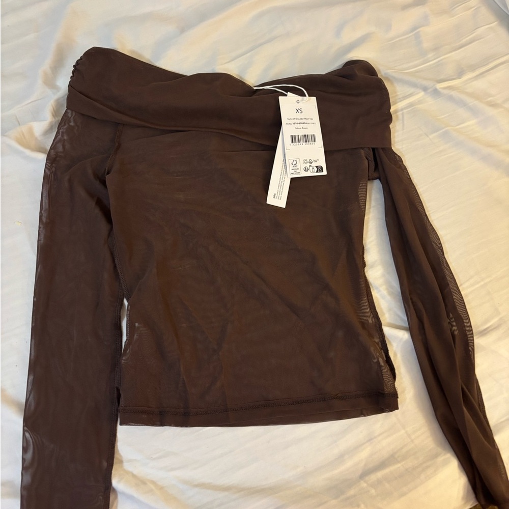 Sheer Brown Off-Shoulder Blouse